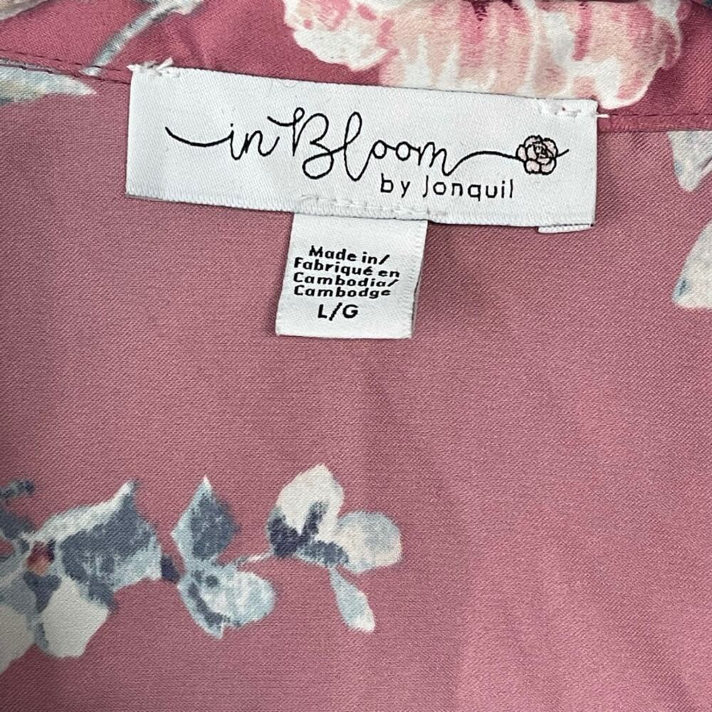In Bloom by Jonquil Mauve Floral Sleepwear Satin Button Front PJ Shirt Large - Picture 4 of 6
